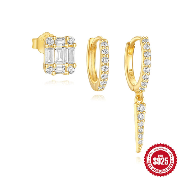 Wholesale S925 Sterling Silver Geometric Diamond Earrings With Electroplating For Women