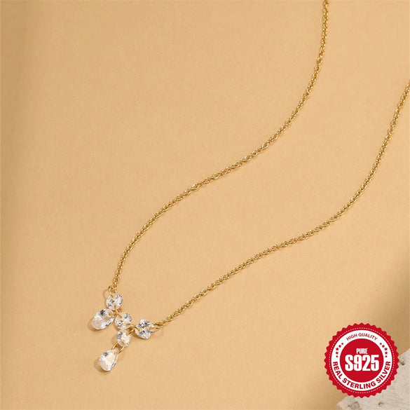 Wholesale S925 Sterling Silver Geometric Diamond Zircon Fashion Clavicle Chain With Electroplating For Women