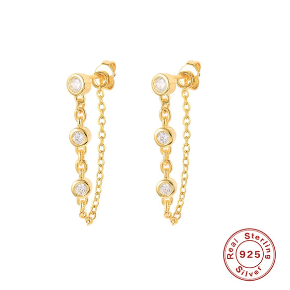 Wholesale S925 Sterling Silver Geometric Diamondembedded Chain Earrings For Women