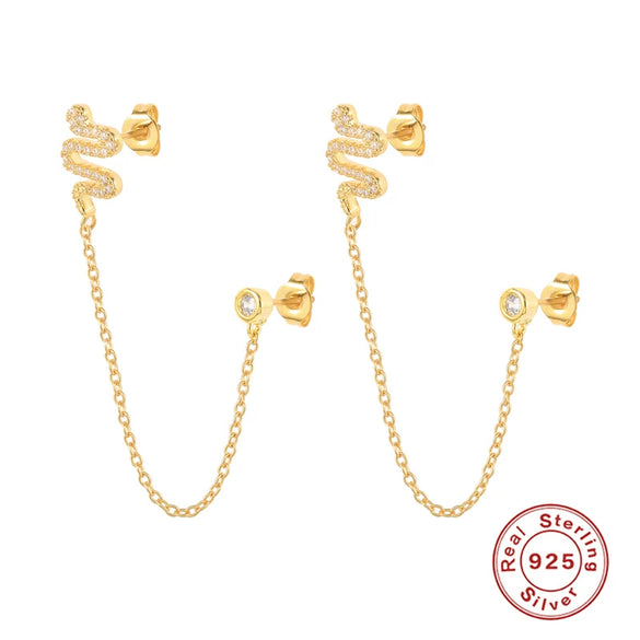 Wholesale S925 Sterling Silver Geometric Diamondembedded Chain Earrings For Women