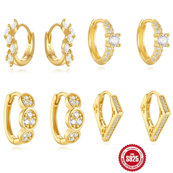Wholesale S925 Sterling Silver Geometric Diamondencrusted Horse Eyes Overlapped Ear Buckle Earrings With Electroplating