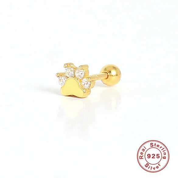 Wholesale S925 Sterling Silver Geometric Dog Paw Diamond Embedded Single Stud Earrings With Electroplating For Women