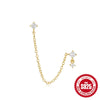 Wholesale S925 Sterling Silver Geometric Double Earrings With Pearl Chain Tassel And Slim Ear Wire For Women