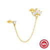 Wholesale S925 Sterling Silver Geometric Double Earrings With Pearl Chain Tassel And Slim Ear Wire For Women