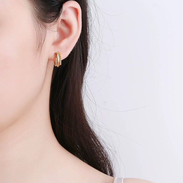 Wholesale S925 Sterling Silver Geometric Double Layer Ear Buckle Earrings With Diamond Inlay And Electroplating