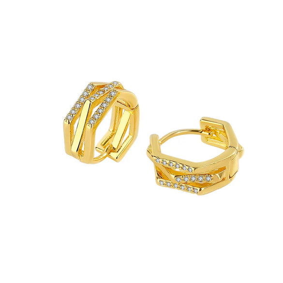 Wholesale S925 Sterling Silver Geometric Double Layer Ear Buckle Earrings With Diamond Inlay And Electroplating