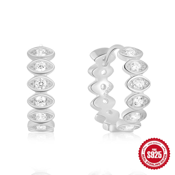 Wholesale S925 Sterling Silver Geometric Double Row Zircon Eye Spacer Ear Ring Ear Buckle Earrings