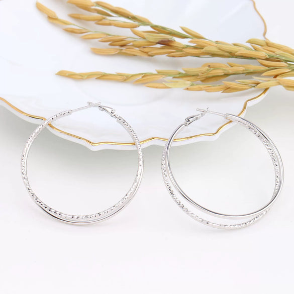 Wholesale S925 Sterling Silver Geometric Doublering Large Hoop Earrings For Women Electroplated Personality Fashion Ear Jewelry