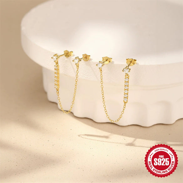 Wholesale S925 Sterling Silver Geometric Doublewear Tassel Exquisite Diamond Electroplated Women's Earrings
