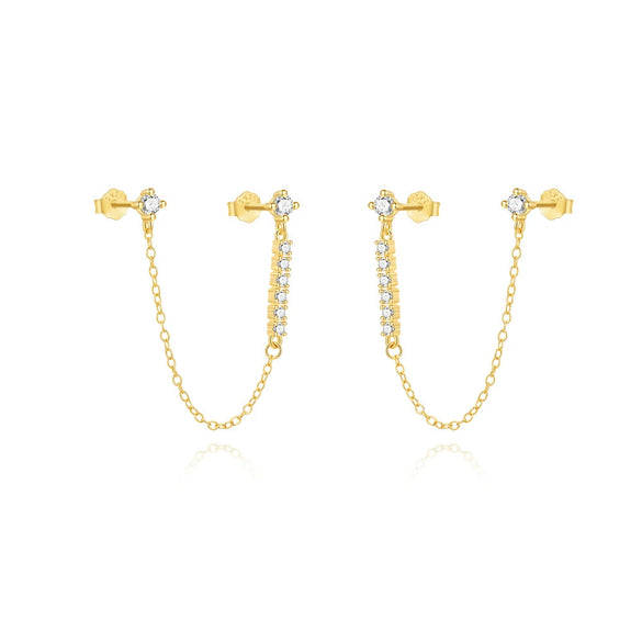 Wholesale S925 Sterling Silver Geometric Doublewear Tassel Exquisite Diamond Electroplated Women's Earrings