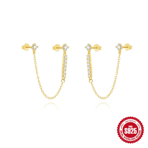 Wholesale S925 Sterling Silver Geometric Doublewear Tassel Exquisite Diamond Electroplated Women's Earrings