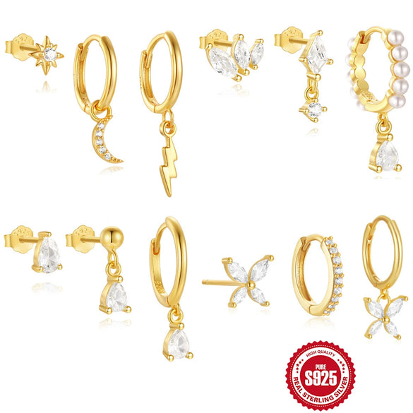 Wholesale S925 Sterling Silver Geometric Drop Earrings With Pearl Electroplated In Classic Moon And Lightning Design For Women