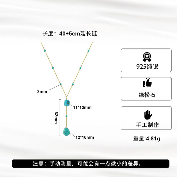 Wholesale S925 Sterling Silver Geometric Drop Shape Pendant Necklace For Women Electroplated