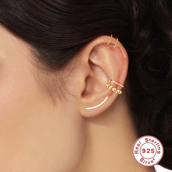 Wholesale S925 Sterling Silver Geometric Ear Accessories With Real Gold Plating For Women
