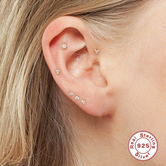 Wholesale S925 Sterling Silver Geometric Ear Bone Stud Earrings With Crown Lightning Love Arrow Design And Inlaid Zircon