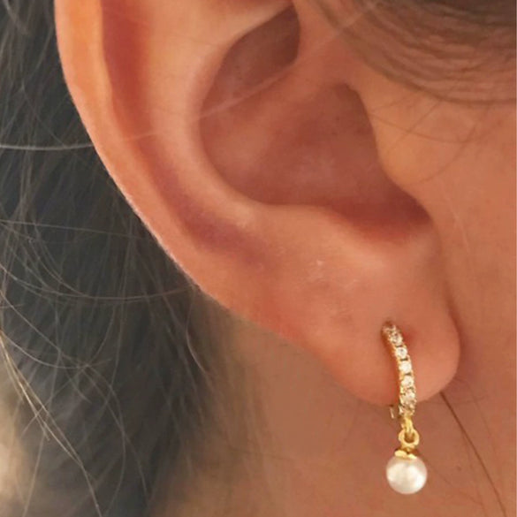 Wholesale S925 Sterling Silver Geometric Ear Ring With Pearl Eardrop And Zirconia Treatment
