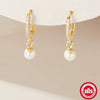 Wholesale S925 Sterling Silver Geometric Ear Ring With Pearl Eardrop And Zirconia Treatment