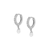 Wholesale S925 Sterling Silver Geometric Ear Ring With Pearl Eardrop And Zirconia Treatment