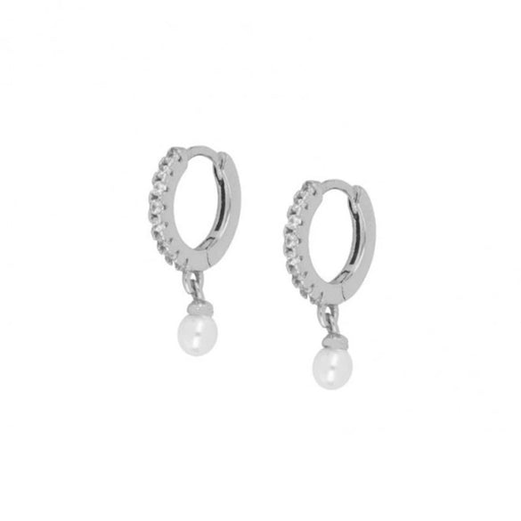 Wholesale S925 Sterling Silver Geometric Ear Ring With Pearl Eardrop And Zirconia Treatment