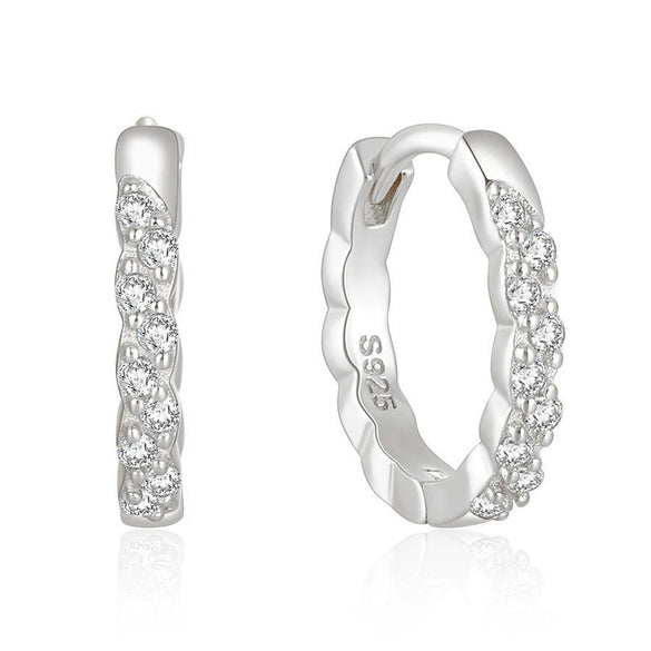 Wholesale S925 Sterling Silver Geometric Ear Ring With Rai Diamond And Micropaved Treatment For Women
