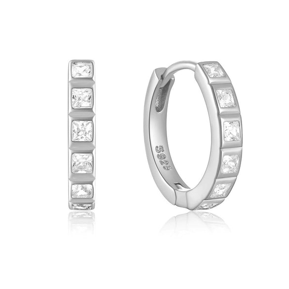 Wholesale S925 Sterling Silver Geometric Ear Ring With Rai Diamond And Micropaved Treatment For Women