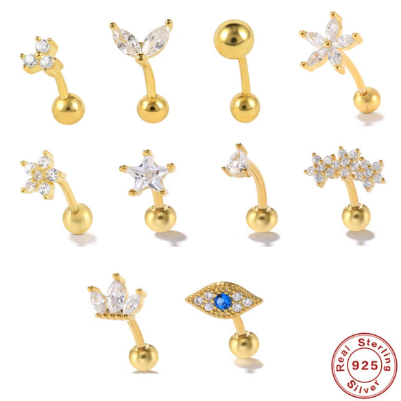 Wholesale S925 Sterling Silver Geometric Earring With Hook Rear Hanging Perforated Ear Bone Nail Eyebrow Nail And Auricle Ear Nail Electroplated For Women Street Style