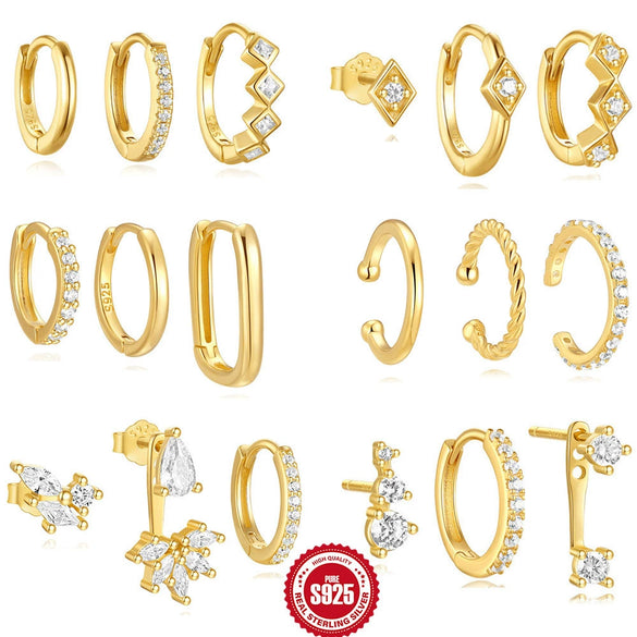 Wholesale S925 Sterling Silver Geometric Earrings With Diamond Studded And Electroplating For Women
