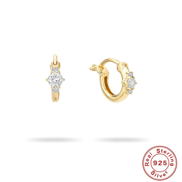 Wholesale S925 Sterling Silver Geometric Earrings With Multizircon And Highgrade Ear Buckle 18K Gold Plated