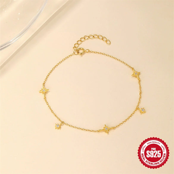Wholesale S925 Sterling Silver Geometric Eightmang Star Diamondencrusted Electroplated Gold Plated Fashion Bracelet For Women