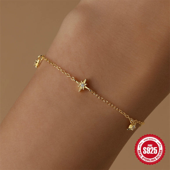 Wholesale S925 Sterling Silver Geometric Eightmang Star Diamondencrusted Electroplated Gold Plated Fashion Bracelet For Women