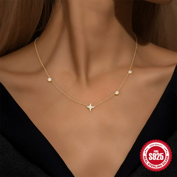 Wholesale S925 Sterling Silver Geometric Eightpointed Star Pendant Clavicle Chain With Electroplating For Women