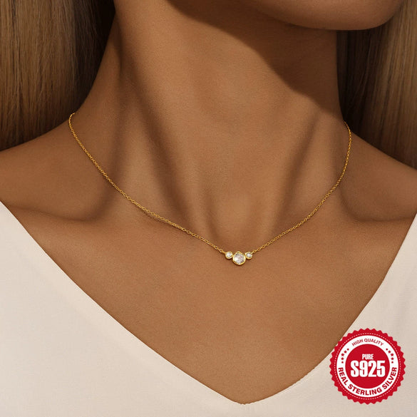 Wholesale S925 Sterling Silver Geometric Electroplated Elegant Collarbone Necklace For Women