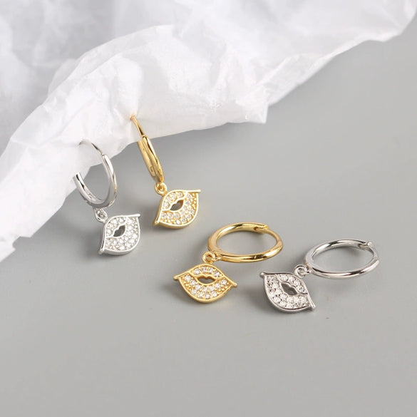 Wholesale S925 Sterling Silver Geometric Electroplated Lips Diamond Earrings For Women