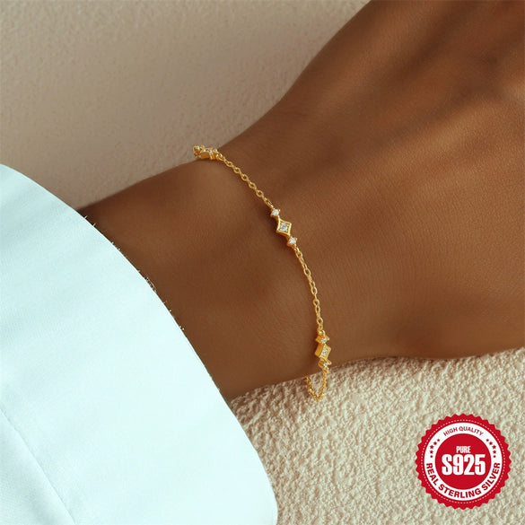 Wholesale S925 Sterling Silver Geometric Elegant All Match Women's Bracelet With Real Gold Plated Electroplating Treatment
