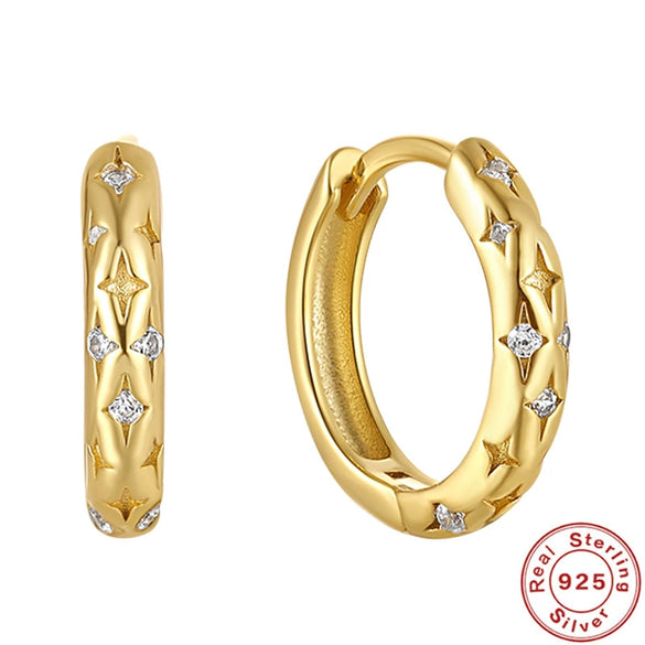 Wholesale S925 Sterling Silver Geometric Embedded Zircon Octagonal Star Combination Electroplated Women's Earrings