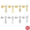 Wholesale S925 Sterling Silver Geometric Five Pointed Star Pearl Ear Bone Nail With Flower Pattern Electroplated For Women