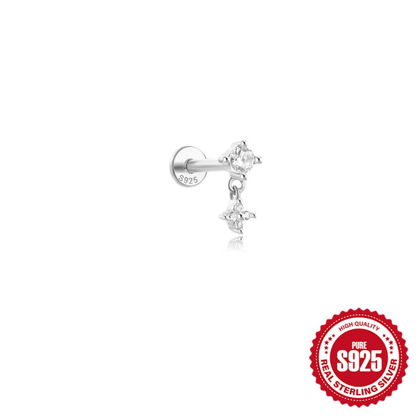 Wholesale S925 Sterling Silver Geometric Five Pointed Star Pearl Ear Bone Nail With Flower Pattern Electroplated For Women