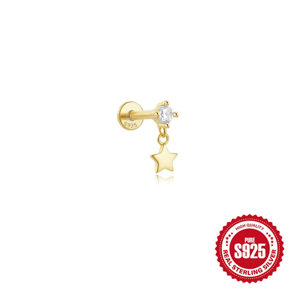 Wholesale S925 Sterling Silver Geometric Five Pointed Star Pearl Ear Bone Nail With Flower Pattern Electroplated For Women