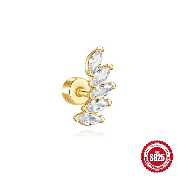 Wholesale S925 Sterling Silver Geometric Flat Bottom Cylindrical Body Ear Nails With Diamond Thread Puncture And Environmentally Friendly Plating For Unisex