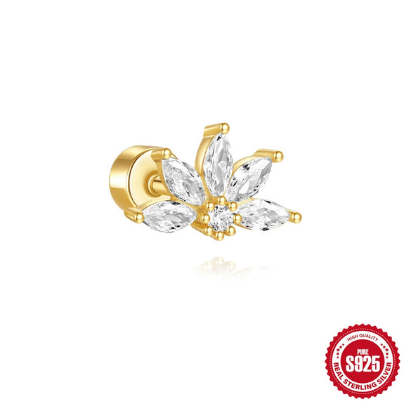 Wholesale S925 Sterling Silver Geometric Flat Bottom Cylindrical Body Ear Nails With Diamond Thread Puncture And Environmentally Friendly Plating For Unisex