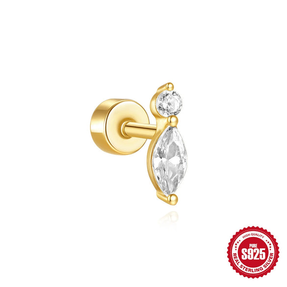 Wholesale S925 Sterling Silver Geometric Flat Bottom Cylindrical Body Ear Nails With Diamond Thread Puncture And Environmentally Friendly Plating For Unisex