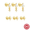 Wholesale S925 Sterling Silver Geometric Flat Bottom Puncture Thread Perforated Ear Bone Nail Earrings Three Piece Set With Environmentally Friendly Plating