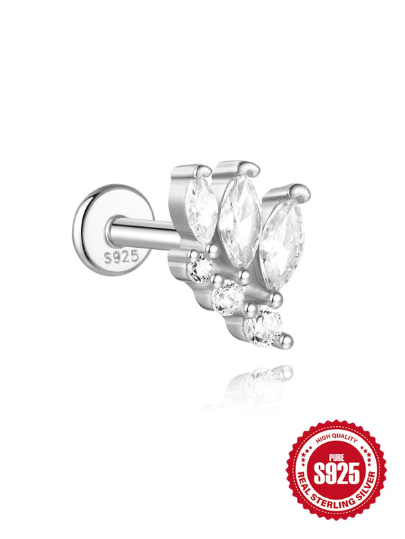 Wholesale S925 Sterling Silver Geometric Flat Bottom Spiral Puncture Ear Nail With Exquisite Zircon Diamond And Environmentally Friendly Electroplating Ear Jewelry For Unisex