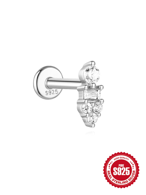 Wholesale S925 Sterling Silver Geometric Flat Bottom Spiral Puncture Ear Nail With Exquisite Zircon Diamond And Environmentally Friendly Electroplating Ear Jewelry For Unisex
