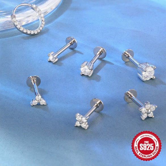 Wholesale S925 Sterling Silver Geometric Flat Head Thread Puncture Cartilage Ear Nail With Environmentally Friendly Electroplating