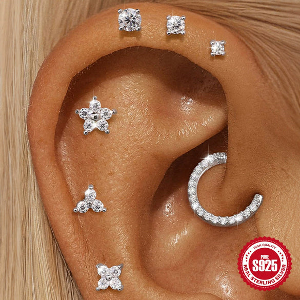 Wholesale S925 Sterling Silver Geometric Flat Head Thread Puncture Cartilage Ear Nail With Environmentally Friendly Electroplating