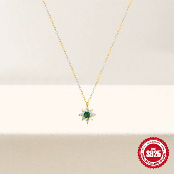 Wholesale S925 Sterling Silver Geometric Flower Emerald Diamond All Match Women's Collarbone Necklace Set With Gemstones