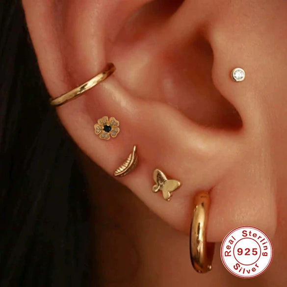 Wholesale S925 Sterling Silver Geometric Flower Flat Head Thread Puncture Earrings With Environmentally Friendly Electroplating For Women