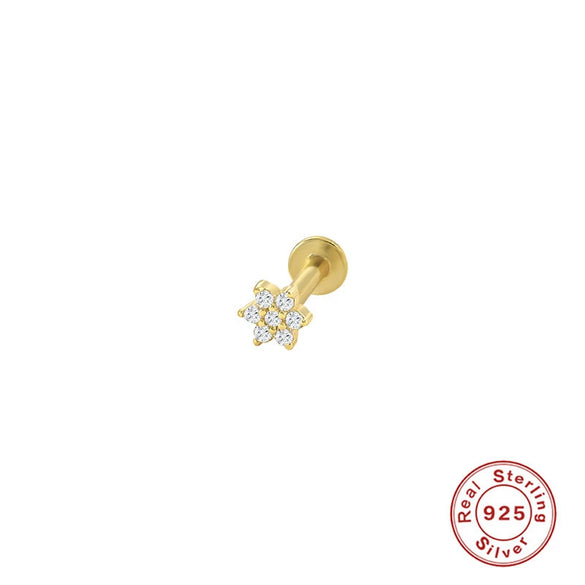 Wholesale S925 Sterling Silver Geometric Flower Flat Head Thread Puncture Earrings With Environmentally Friendly Electroplating For Women
