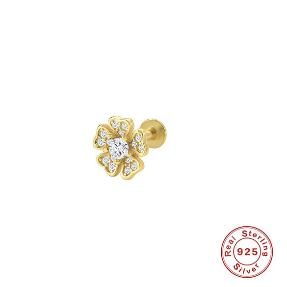 Wholesale S925 Sterling Silver Geometric Flower Flat Head Thread Puncture Earrings With Environmentally Friendly Electroplating For Women